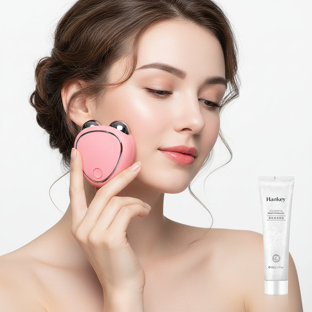 Electric Facial Lifting Roller EMS Massager with Gel Face Microcurrent Skin Tightening Rejuvenation Face Massage Beauty Care